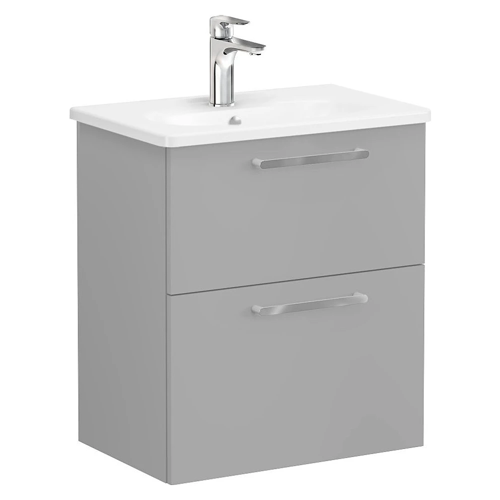 Vitra Root Flat 60 Cm Mat Kaya Gri İki Çekmeceli Yuvarlak Lavabolu Lavabo Dolabı