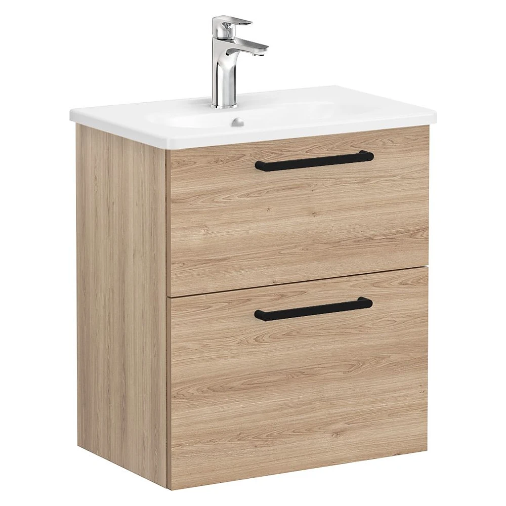 Vitra Root Flat 60 Cm Doğal Meşe İki Çekmeceli Yuvarlak Lavabolu Lavabo Dolabı