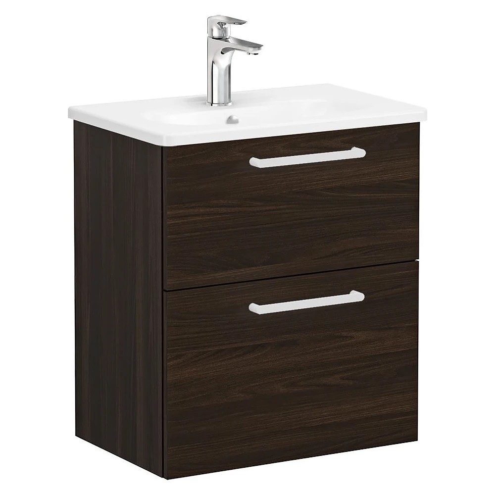 Vitra Root Flat 60 Cm Ceviz İki Çekmeceli Yuvarlak Lavabolu Lavabo Dolabı