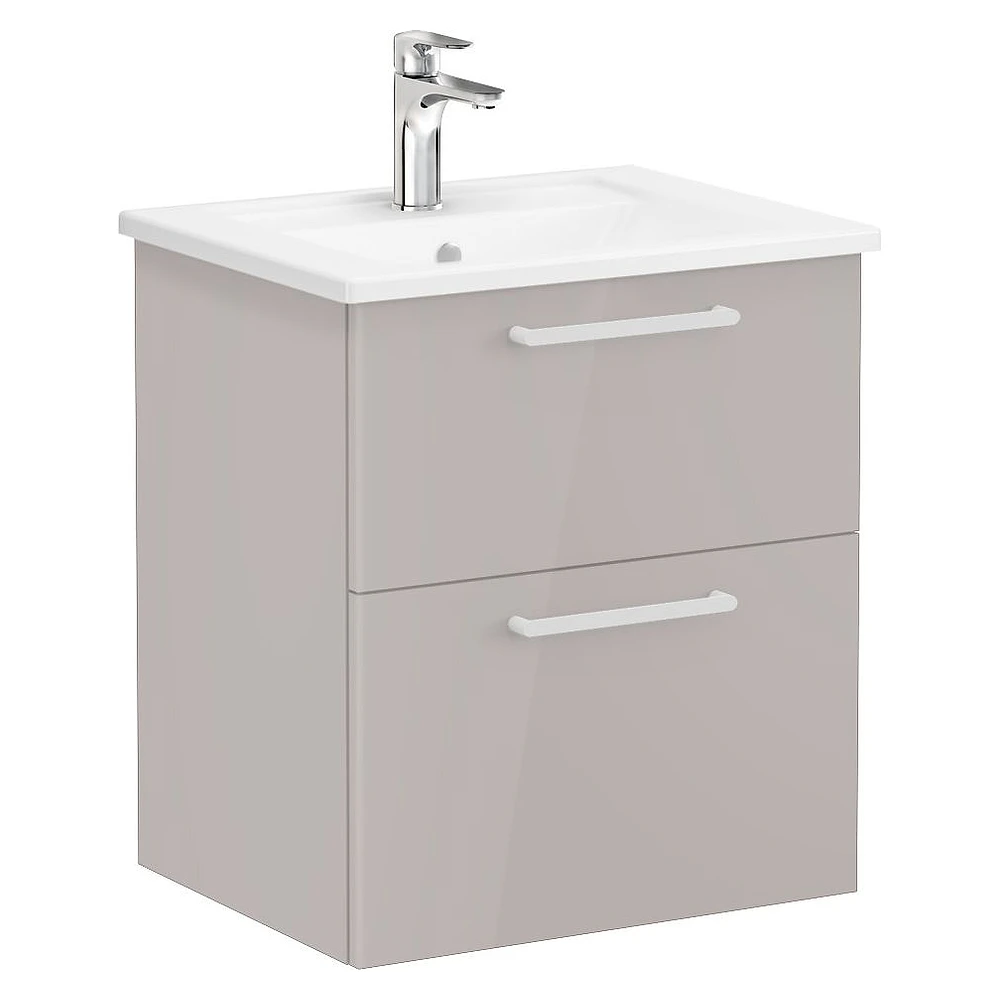 Vitra Root Flat 60 Cm Parlak Sahra Beji İki Çekmeceli Köşeli Lavabolu Lavabo Dolabı