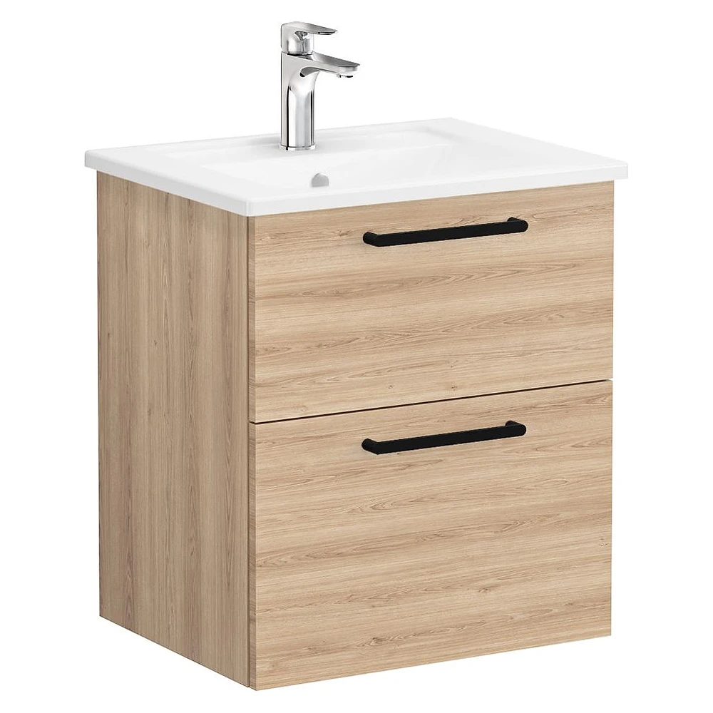 Vitra Root Flat 60 Cm Doğal Meşe İki Çekmeceli Köşeli Lavabolu Lavabo Dolabı