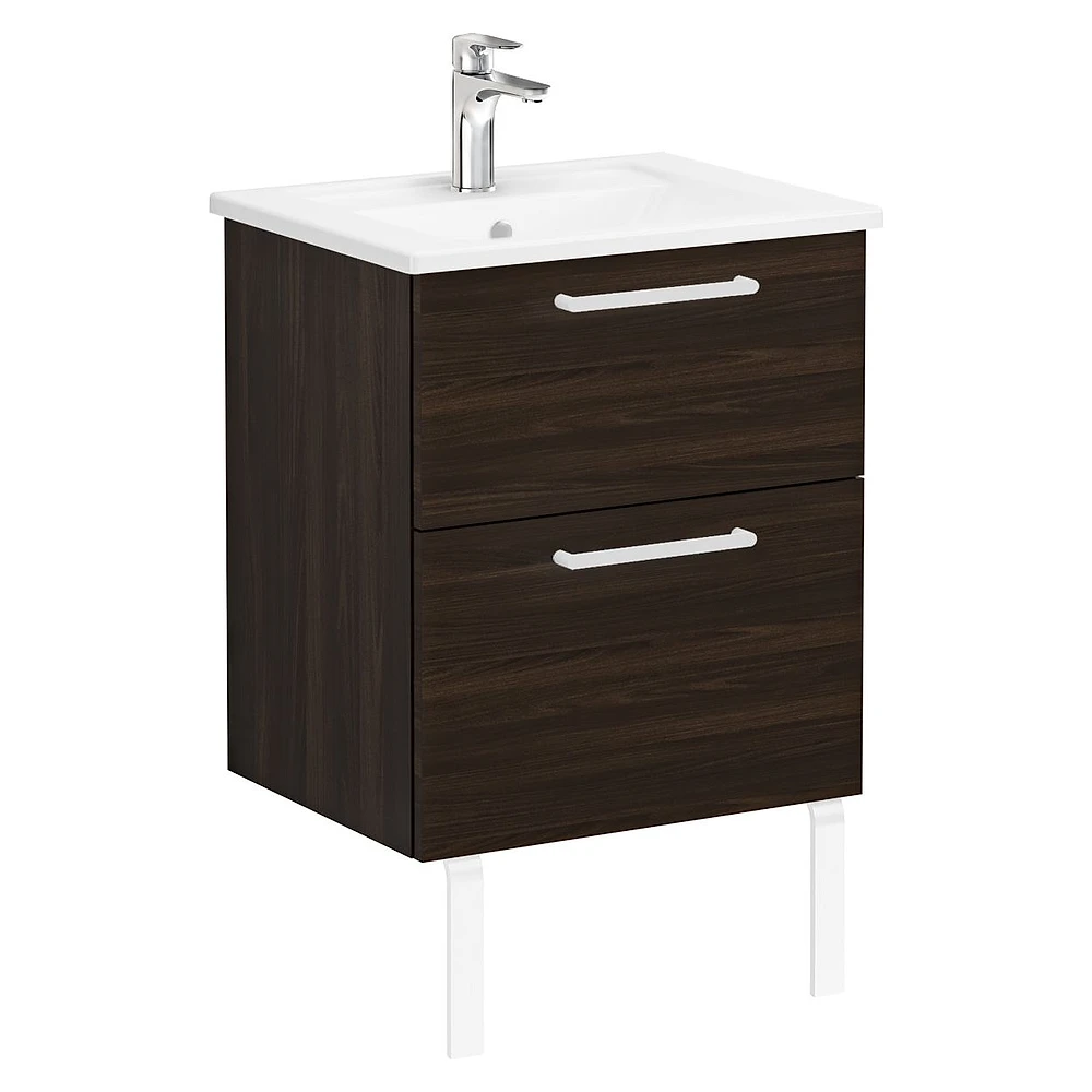 Vitra Root Flat 60 Cm Ceviz İki Çekmeceli Köşeli Lavabolu Lavabo Dolabı