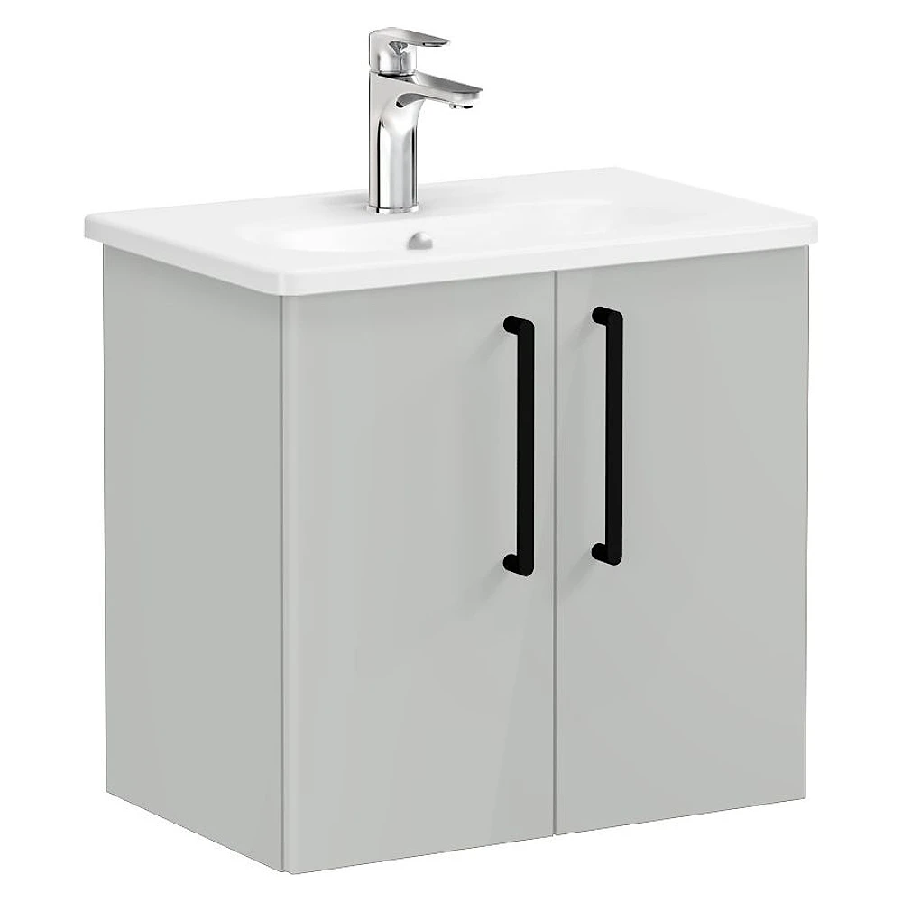 Vitra Root Flat 60 Cm Parlak İnci Grisi İki Kapaklı Yuvarlak Lavabolu Lavabo Dolabı