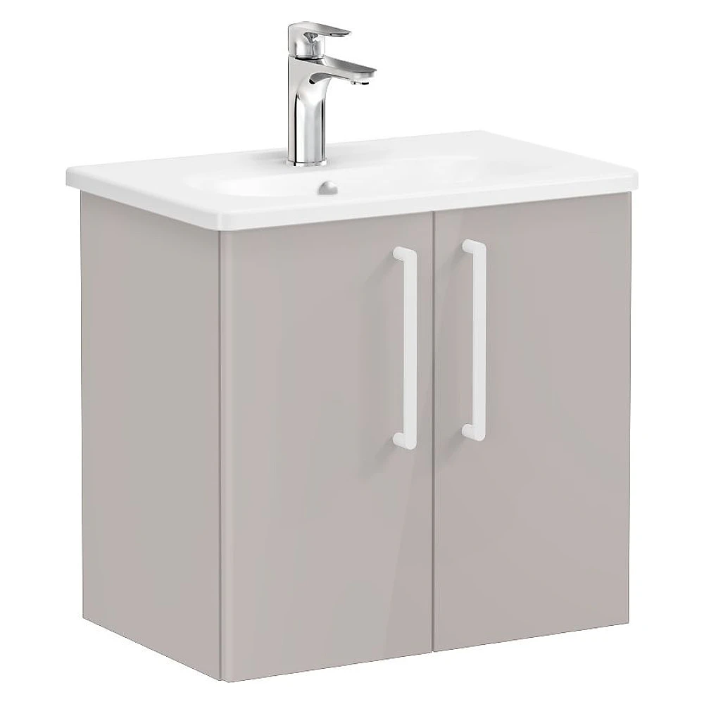 Vitra Root Flat 60 Cm Parlak Sahra Beji İki Kapaklı Yuvarlak Lavabolu Lavabo Dolabı