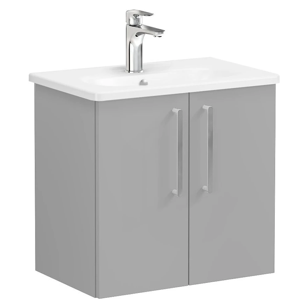 Vitra Root Flat 60 Cm Mat Kaya Gri İki Kapaklı Yuvarlak Lavabolu Lavabo Dolabı