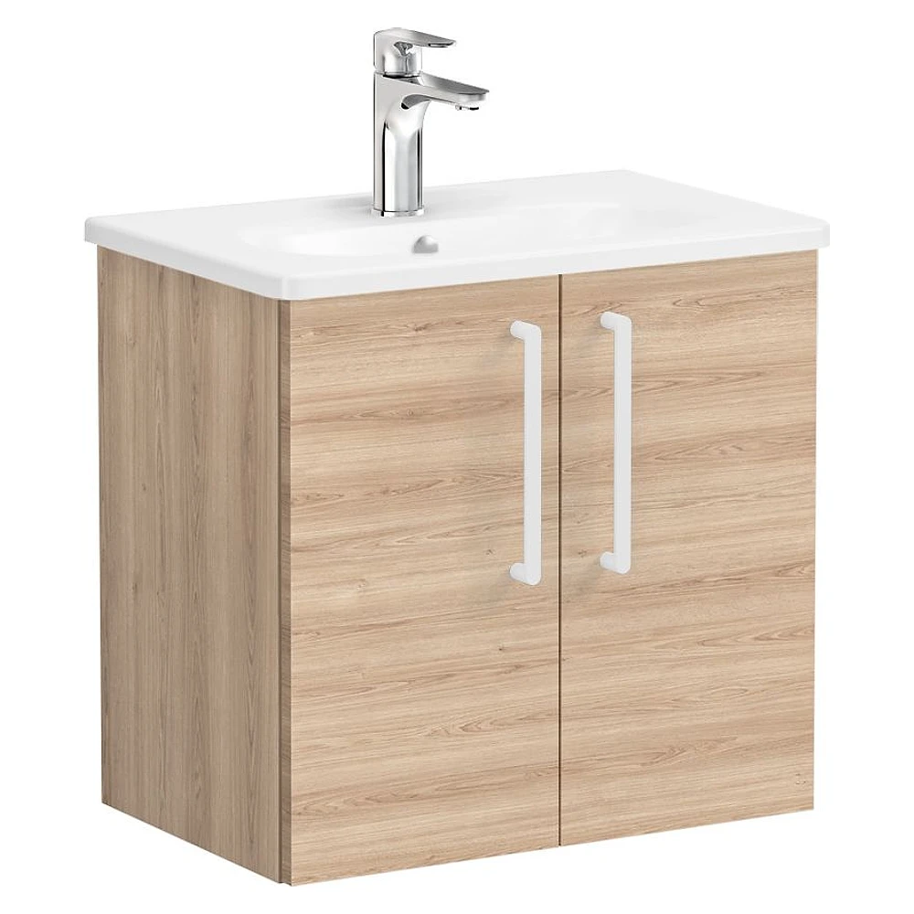 Vitra Root Flat 60 Cm Doğal Meşe İki Kapaklı Yuvarlak Lavabolu Lavabo Dolabı