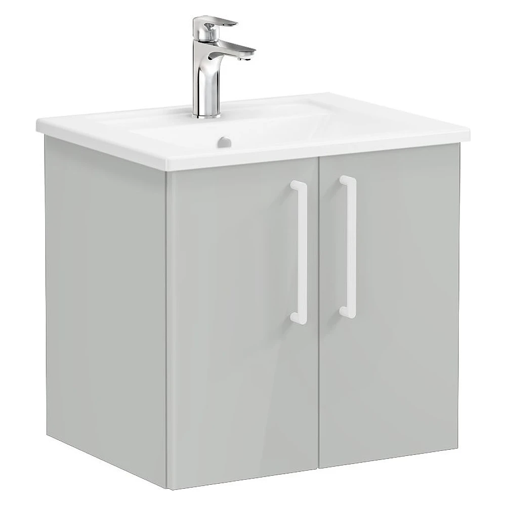 Vitra Root Flat 60 Cm Parlak İnci Grisi İki Kapaklı Köşeli Lavabolu Lavabo Dolabı