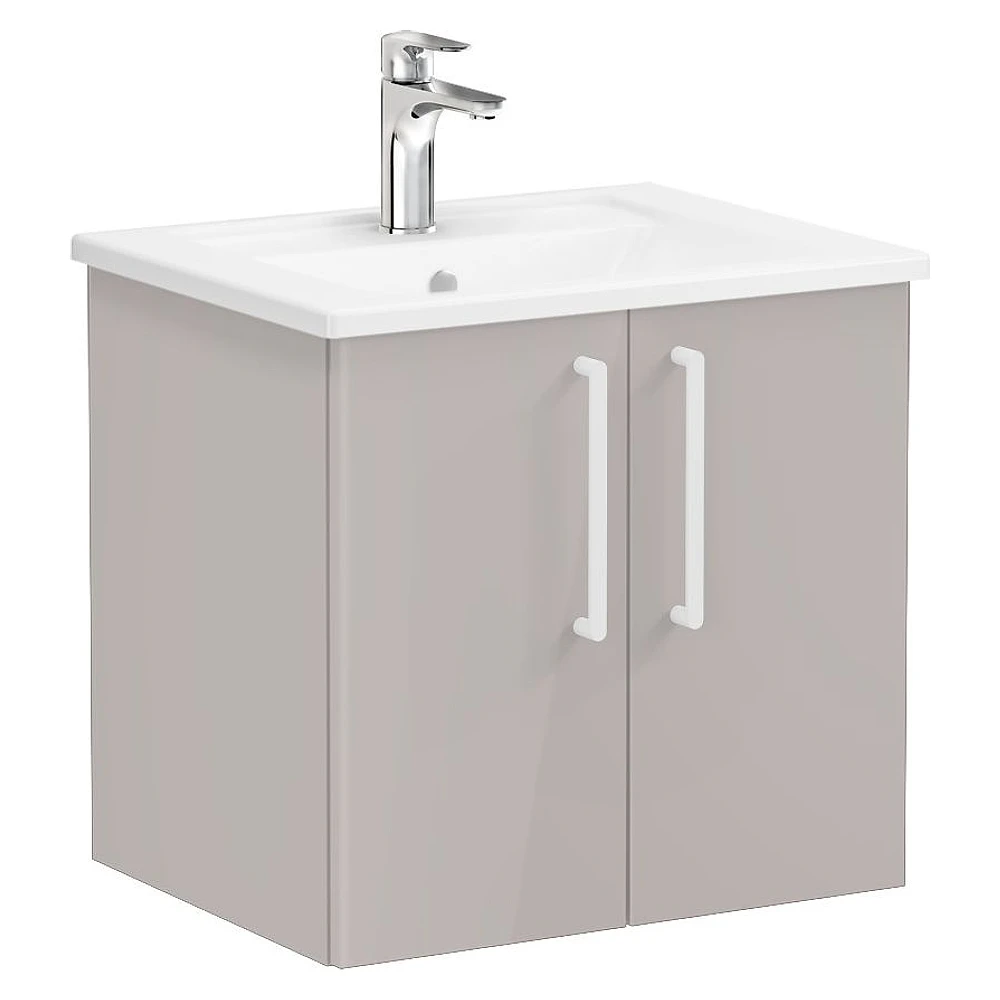 Vitra Root Flat 60 Cm Parlak Sahra Beji İki Kapaklı Köşeli Lavabolu Lavabo Dolabı