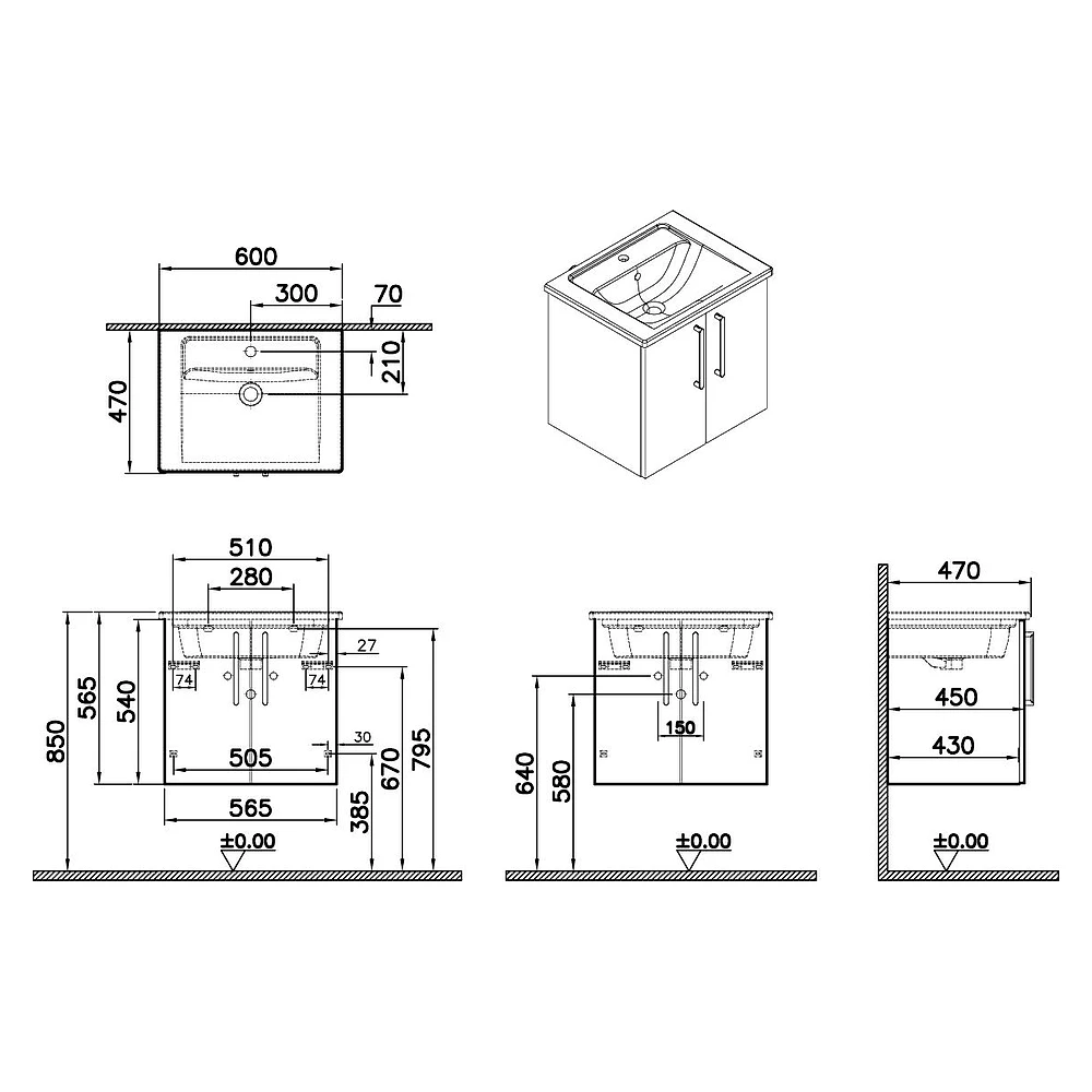 Vitra Root Flat 60 Cm Parlak Sahra Beji İki Kapaklı Köşeli Lavabolu Lavabo Dolabı 2
