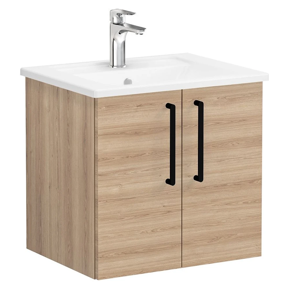 Vitra Root Flat 60 Cm Doğal Meşe İki Kapaklı Köşeli Lavabolu Lavabo Dolabı