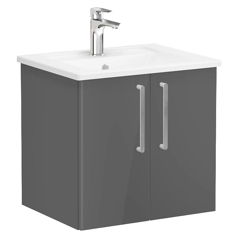 Vitra Root Flat 60 Cm Parlak Antrasit İki Kapaklı Köşeli Lavabolu Lavabo Dolabı