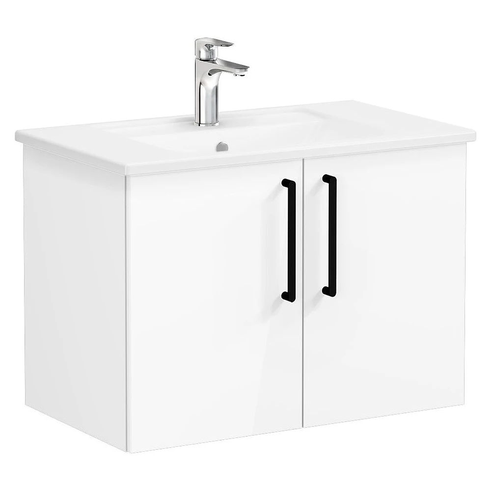 Vitra Root Flat 80 Cm Parlak Beyaz İki Kapaklı Köşeli Lavabolu Lavabo Dolabı
