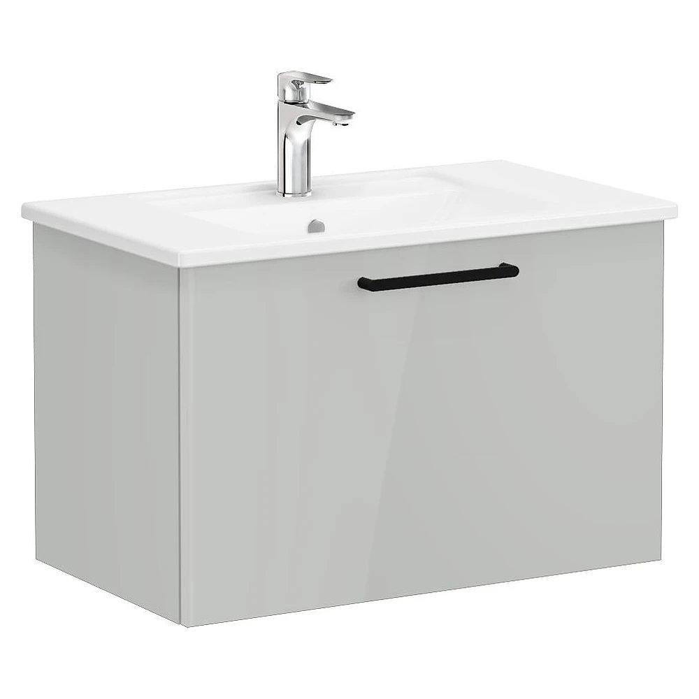 Vitra Root Flat 80 Cm Parlak İnci Grisi Tek Çekmeceli Köşeli Lavabolu Lavabo Dolabı