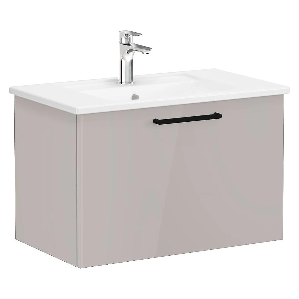 Vitra Root Flat 80 Cm Parlak Sahra Beji Tek Çekmeceli Köşeli Lavabolu Lavabo Dolabı