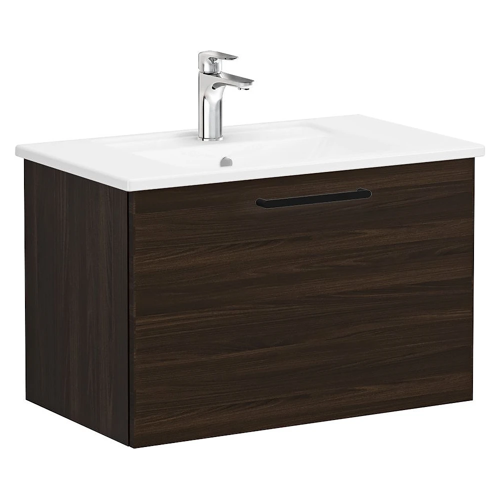 Vitra Root Flat 80 Cm Ceviz Tek Çekmeceli Köşeli Lavabolu Lavabo Dolabı