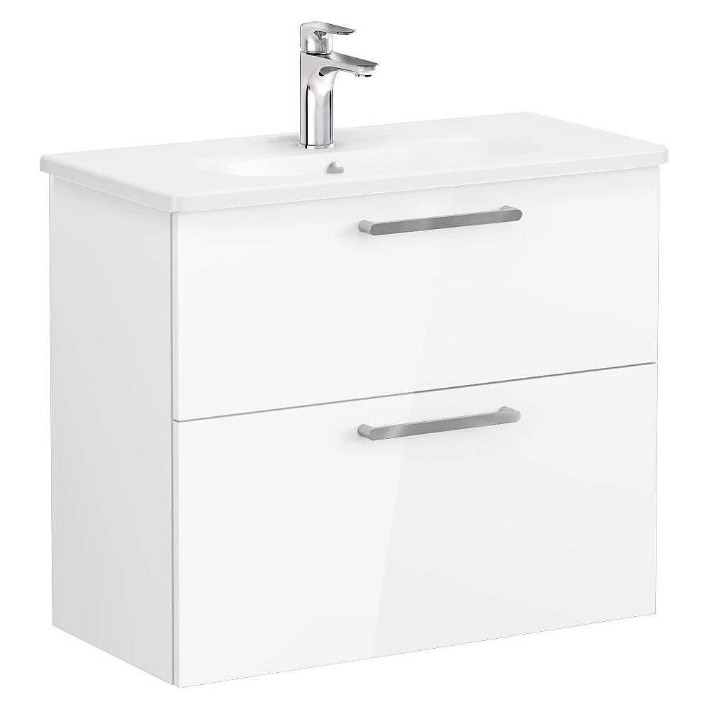 Vitra Root Flat 80 Cm Parlak Beyaz İki Çekmeceli Yuvarlak Lavabolu Lavabo Dolabı