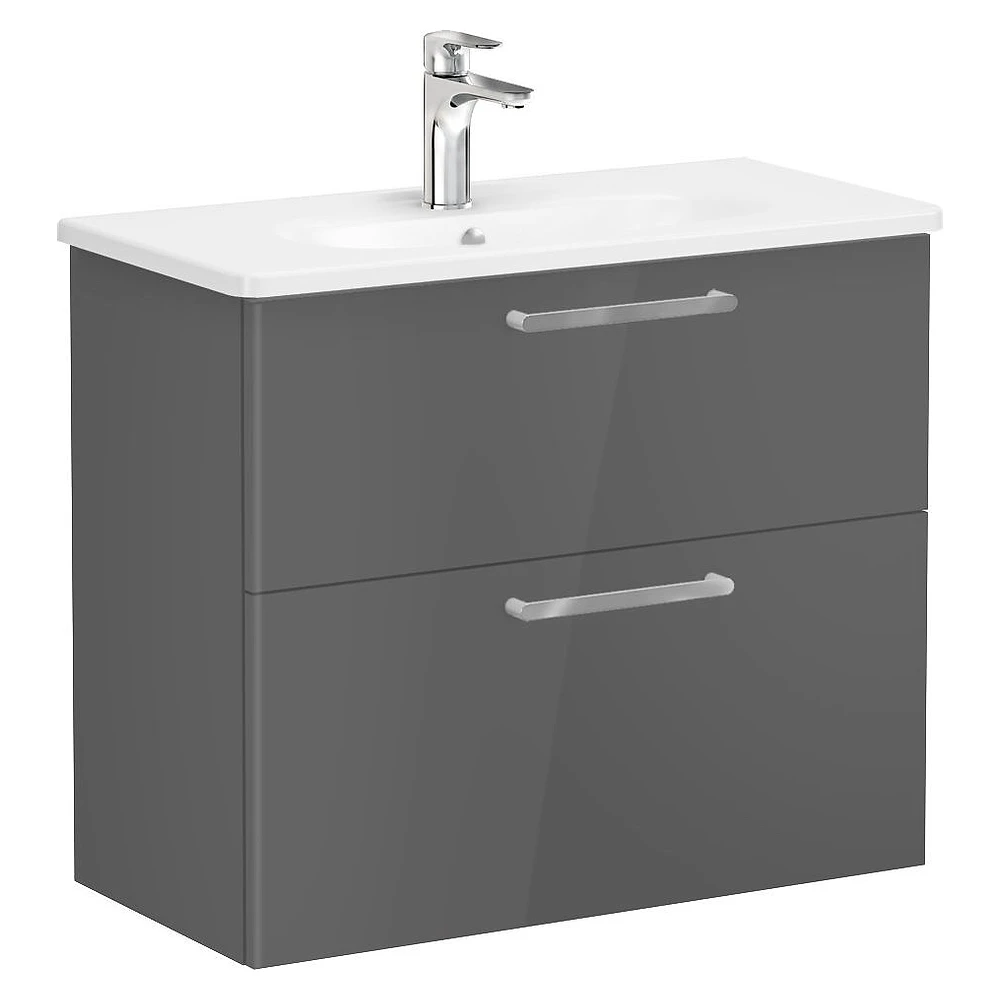 Vitra Root Flat 80 Cm Parlak Antrasit İki Çekmeceli Yuvarlak Lavabolu Lavabo Dolabı