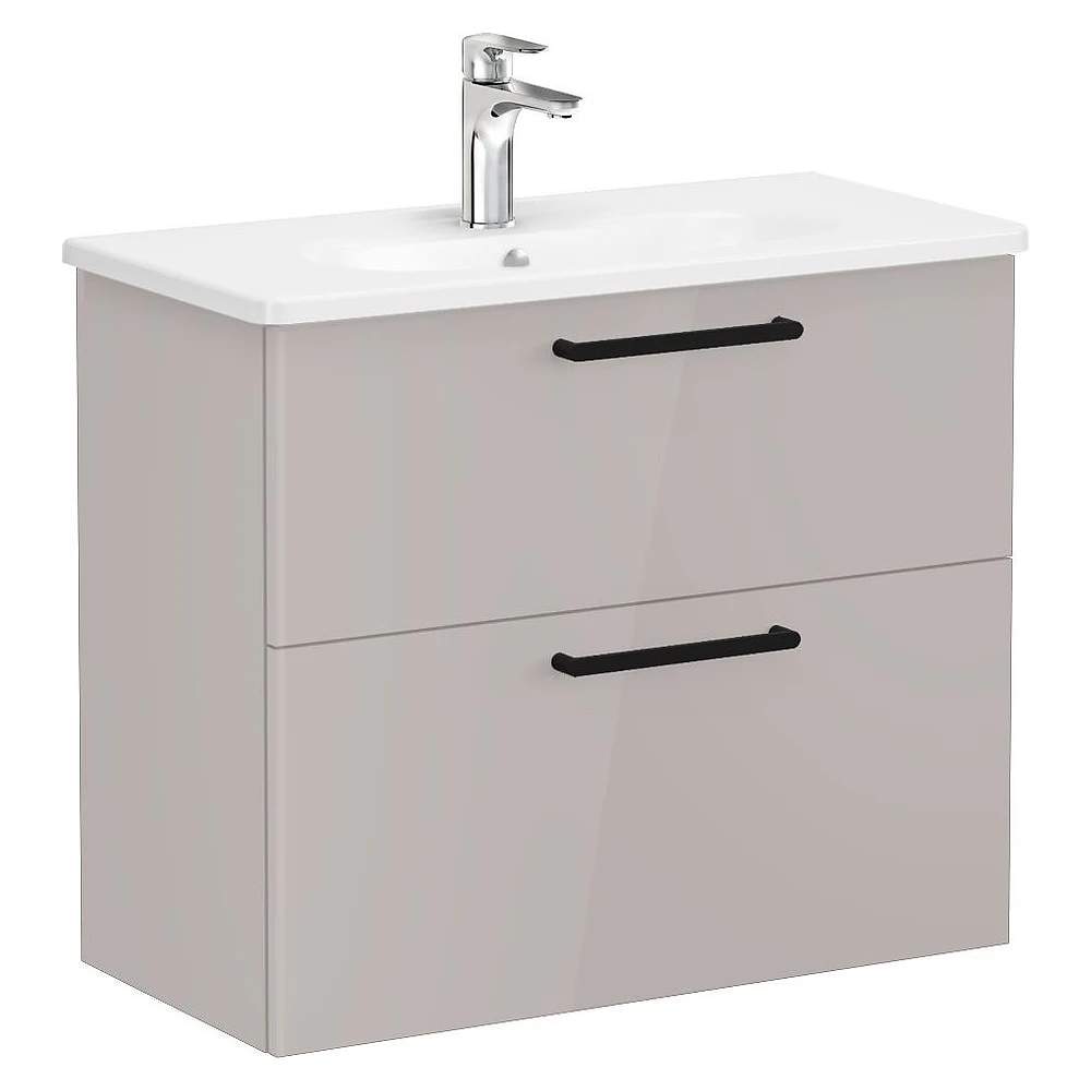 Vitra Root Flat 80 Cm Parlak Sahra Beji İki Çekmeceli Yuvarlak Lavabolu Lavabo Dolabı
