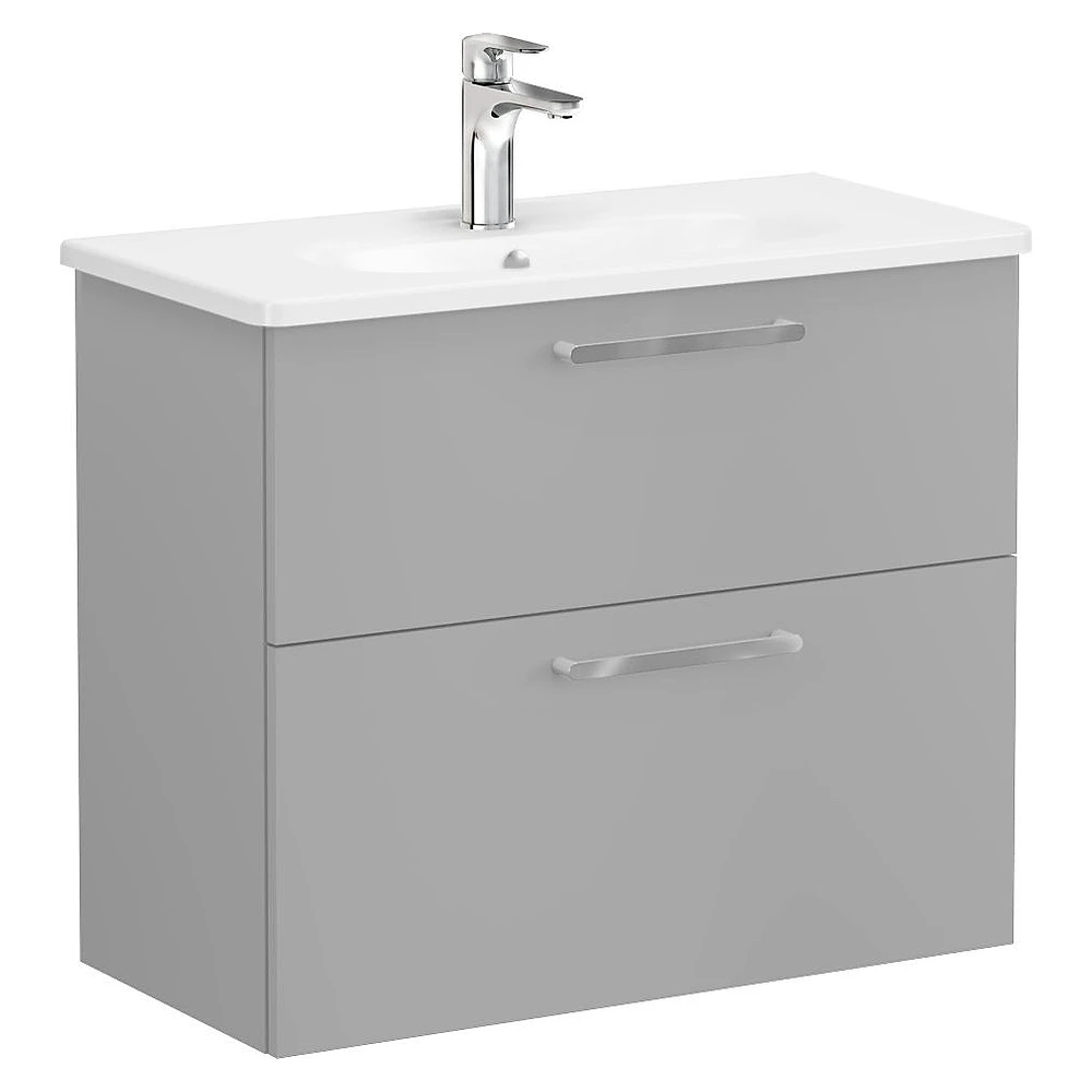 Vitra Root Flat 80 Cm Mat Kaya Gri İki Çekmeceli Yuvarlak Lavabolu Lavabo Dolabı