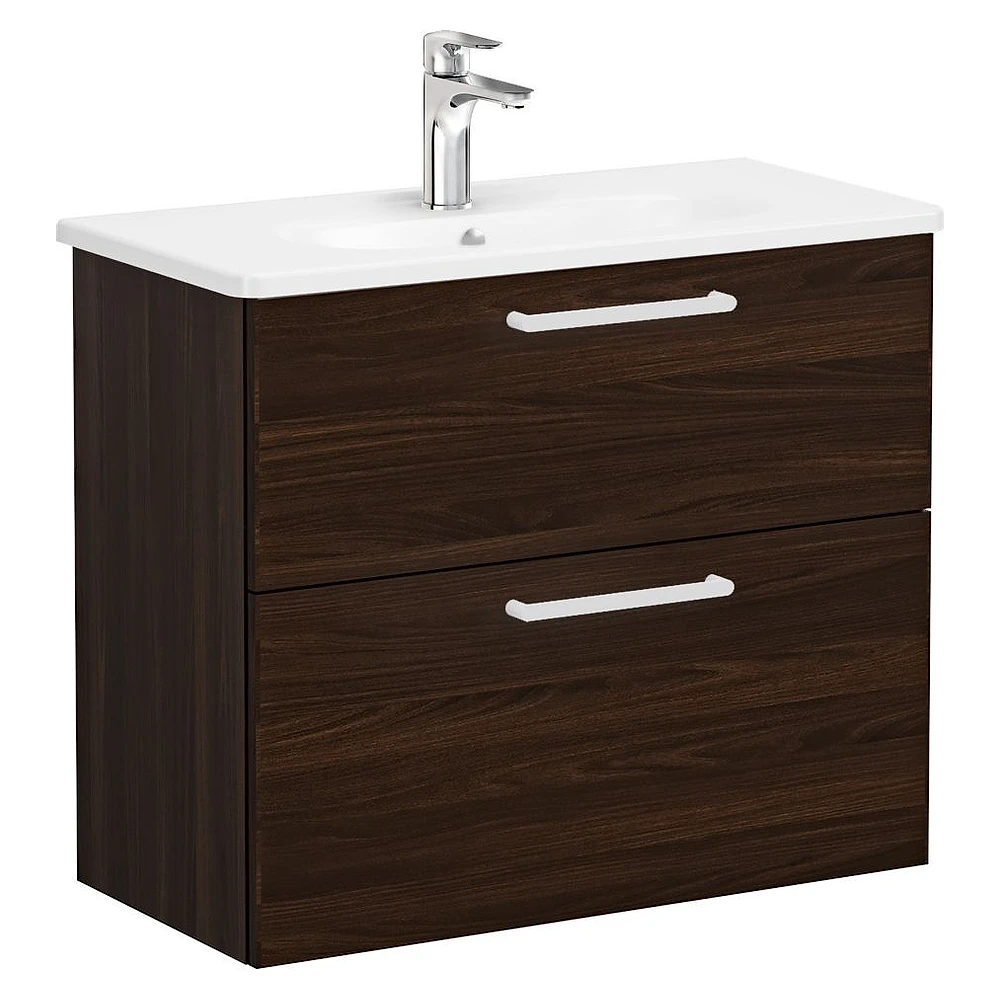 Vitra Root Flat 80 Cm Ceviz İki Çekmeceli Yuvarlak Lavabolu Lavabo Dolabı