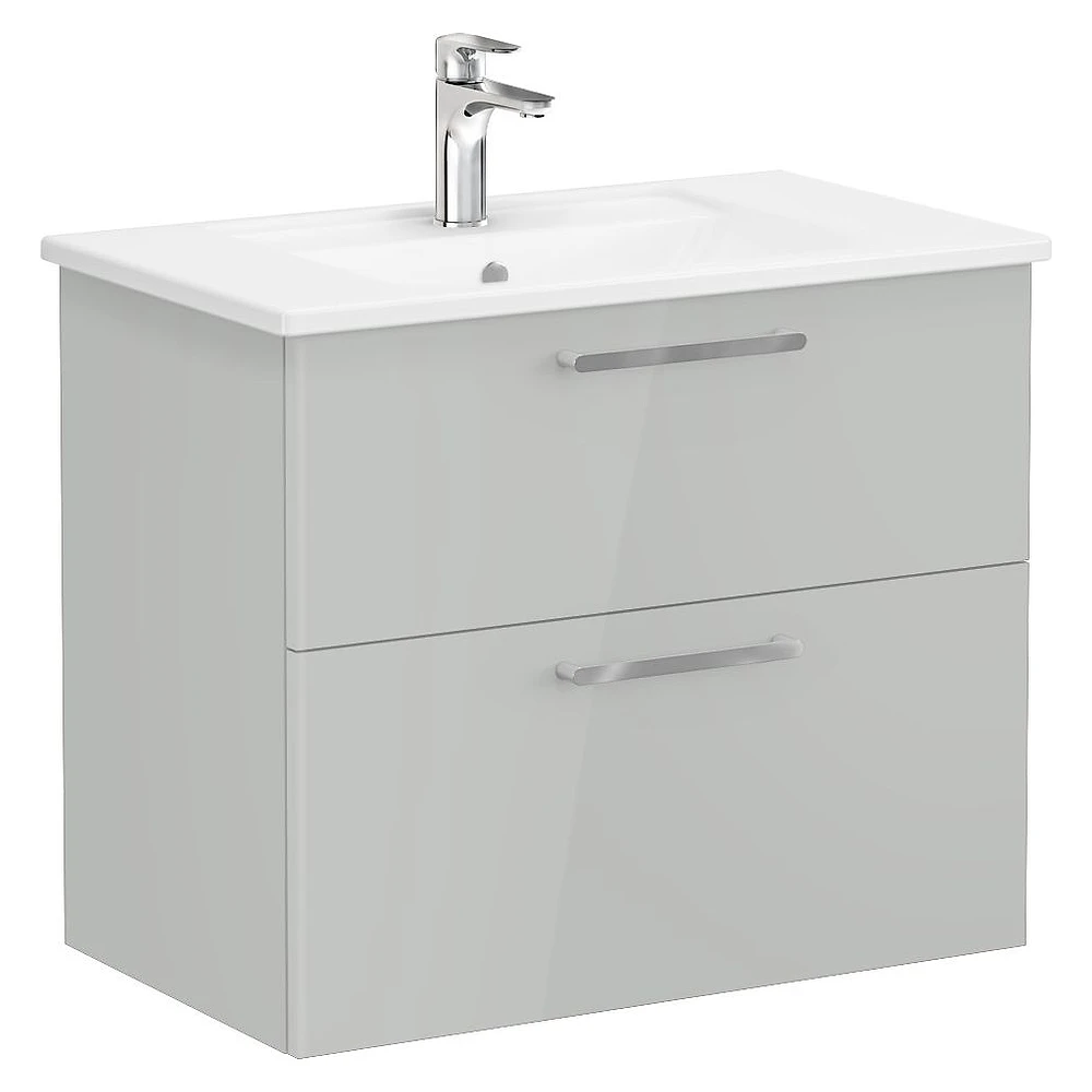 Vitra Root Flat 80 Cm Parlak İnci Grisi İki Çekmeceli Köşeli Lavabolu Lavabo Dolabı