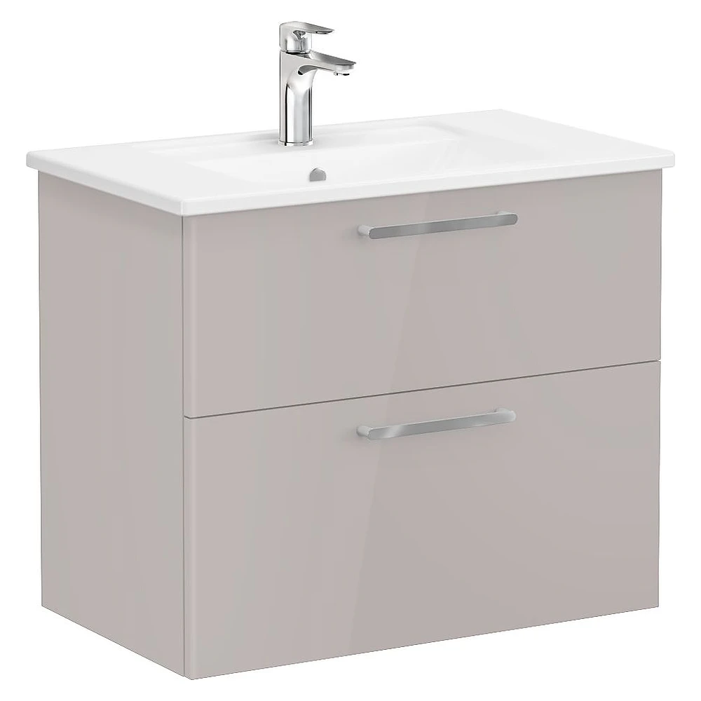 Vitra Root Flat 80 Cm Parlak Sahra Beji İki Çekmeceli Köşeli Lavabolu Lavabo Dolabı