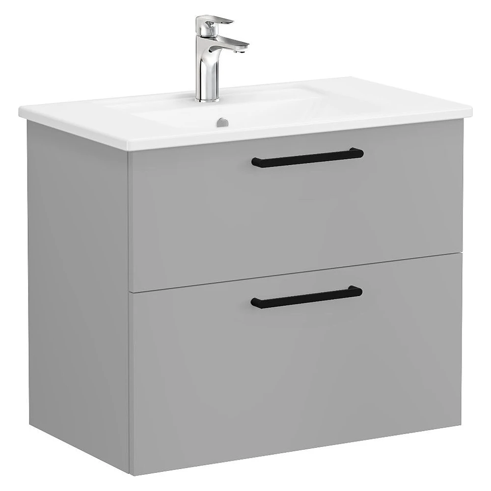 Vitra Root Flat 80 Cm Mat Kaya Gri İki Çekmeceli Köşeli Lavabolu Lavabo Dolabı