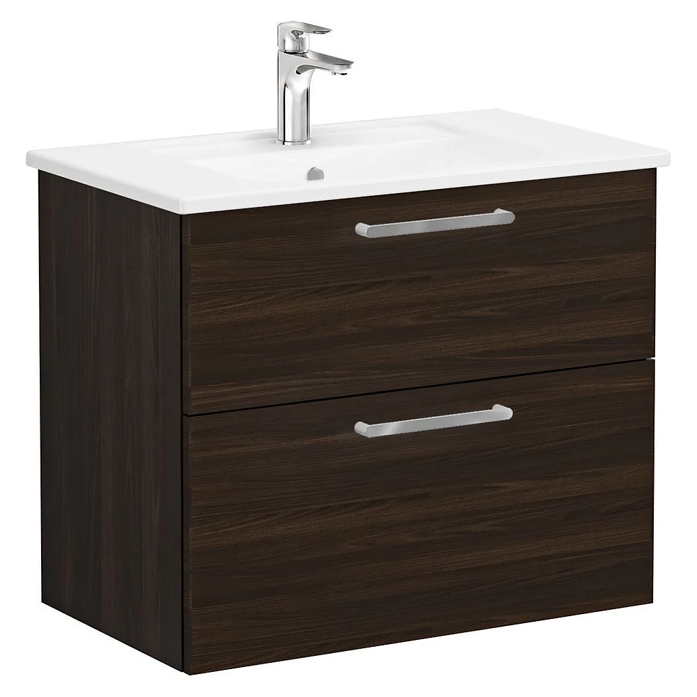 Vitra Root Flat 80 Cm Ceviz İki Çekmeceli Köşeli Lavabolu Lavabo Dolabı