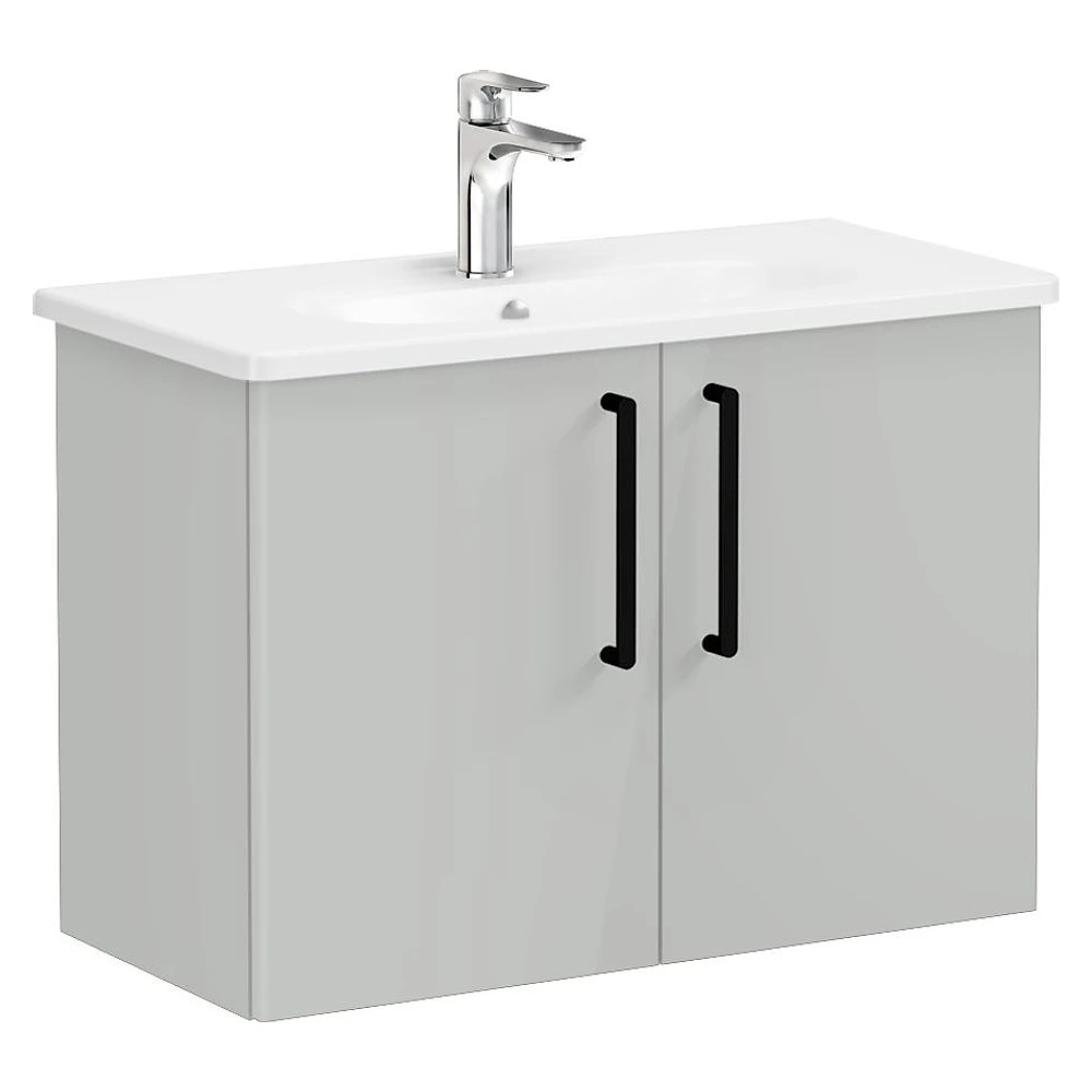 Vitra Root Flat 80 Cm Parlak İnci Grisi İki Kapaklı Yuvarlak Lavabolu Lavabo Dolabı