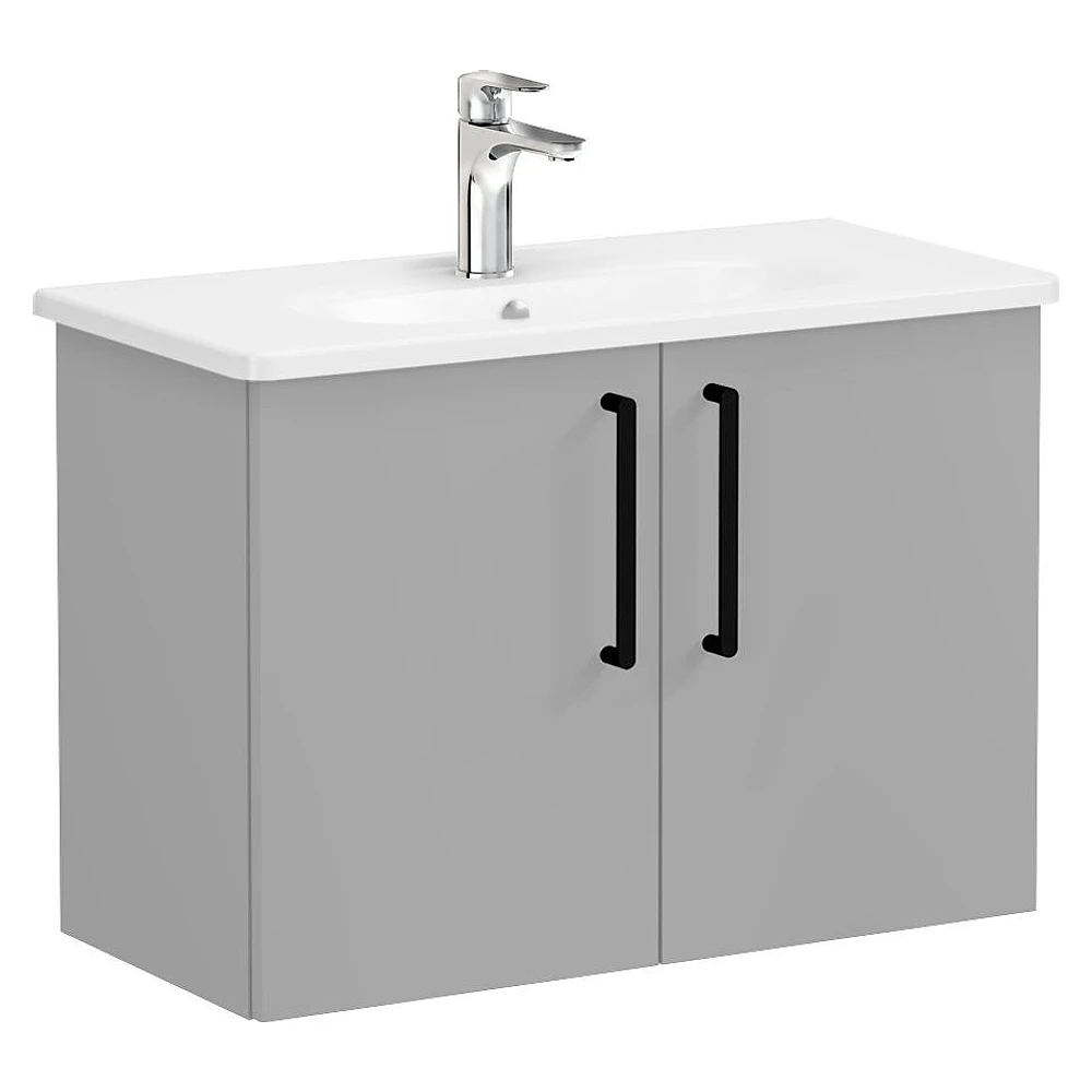 Vitra Root Flat 80 Cm Mat Kaya Gri İki Kapaklı Yuvarlak Lavabolu Lavabo Dolabı