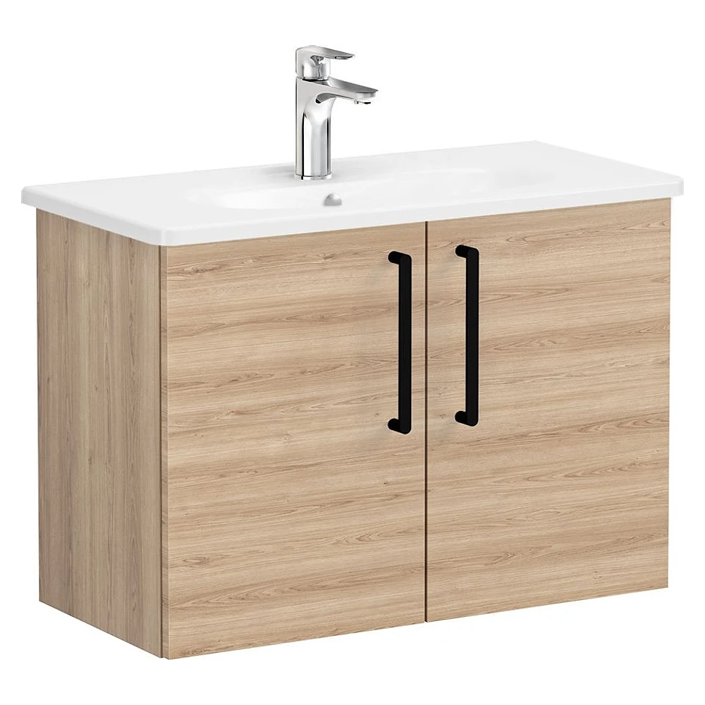 Vitra Root Flat 80 Cm Doğal Meşe İki Kapaklı Yuvarlak Lavabolu Lavabo Dolabı