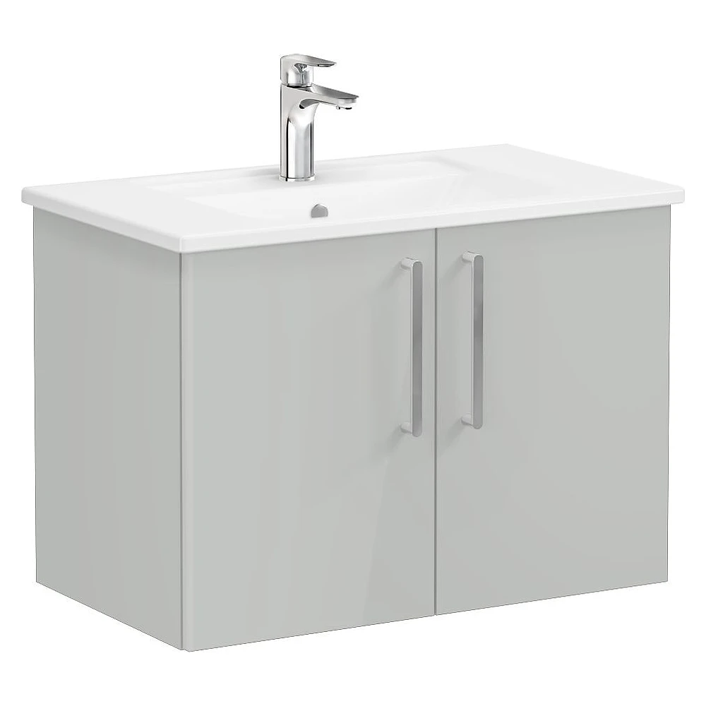 Vitra Root Flat 80 Cm Parlak İnci Grisi İki Kapaklı Köşeli Lavabolu Lavabo Dolabı