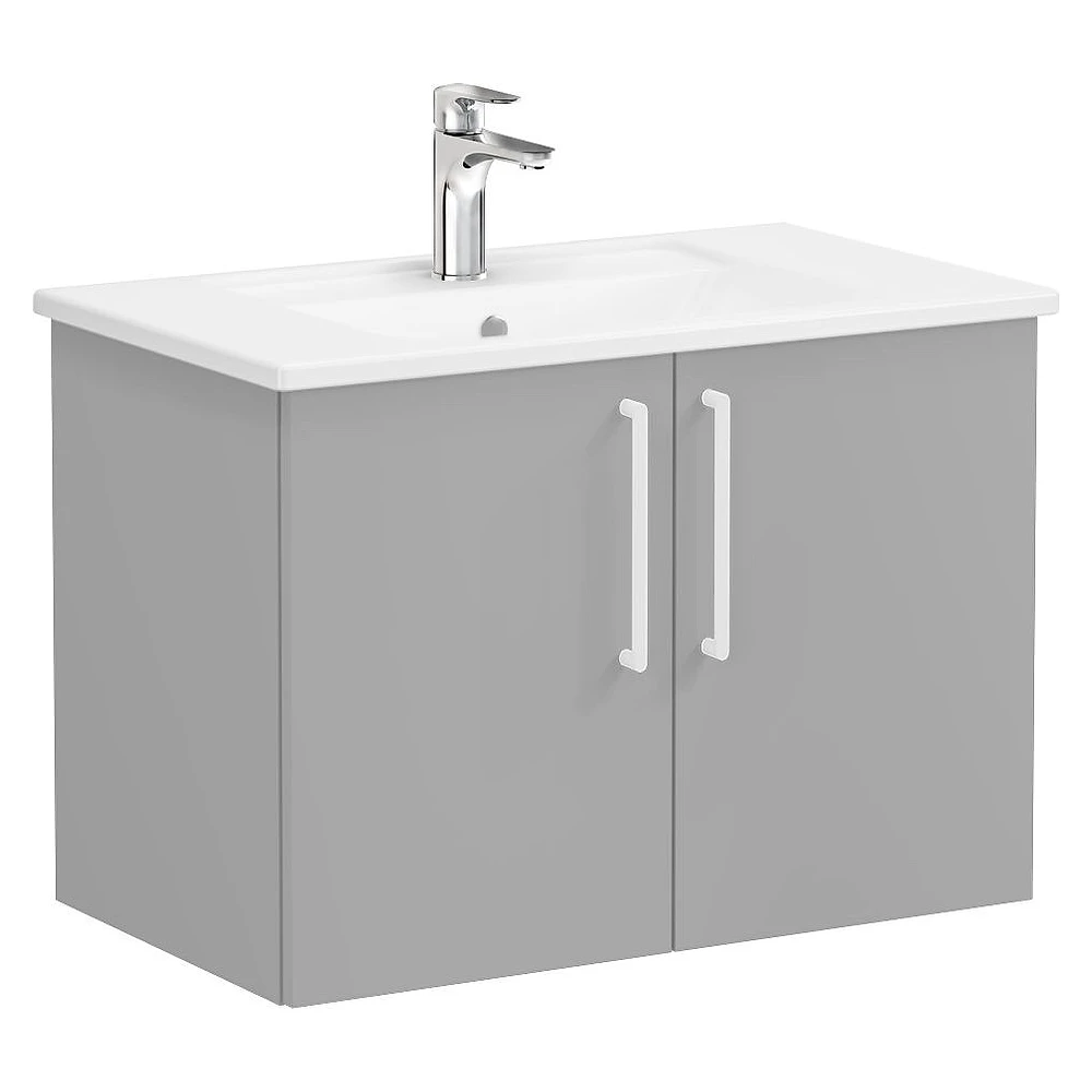 Vitra Root Flat 80 Cm Mat Kaya Gri İki Kapaklı Köşeli Lavabolu Lavabo Dolabı