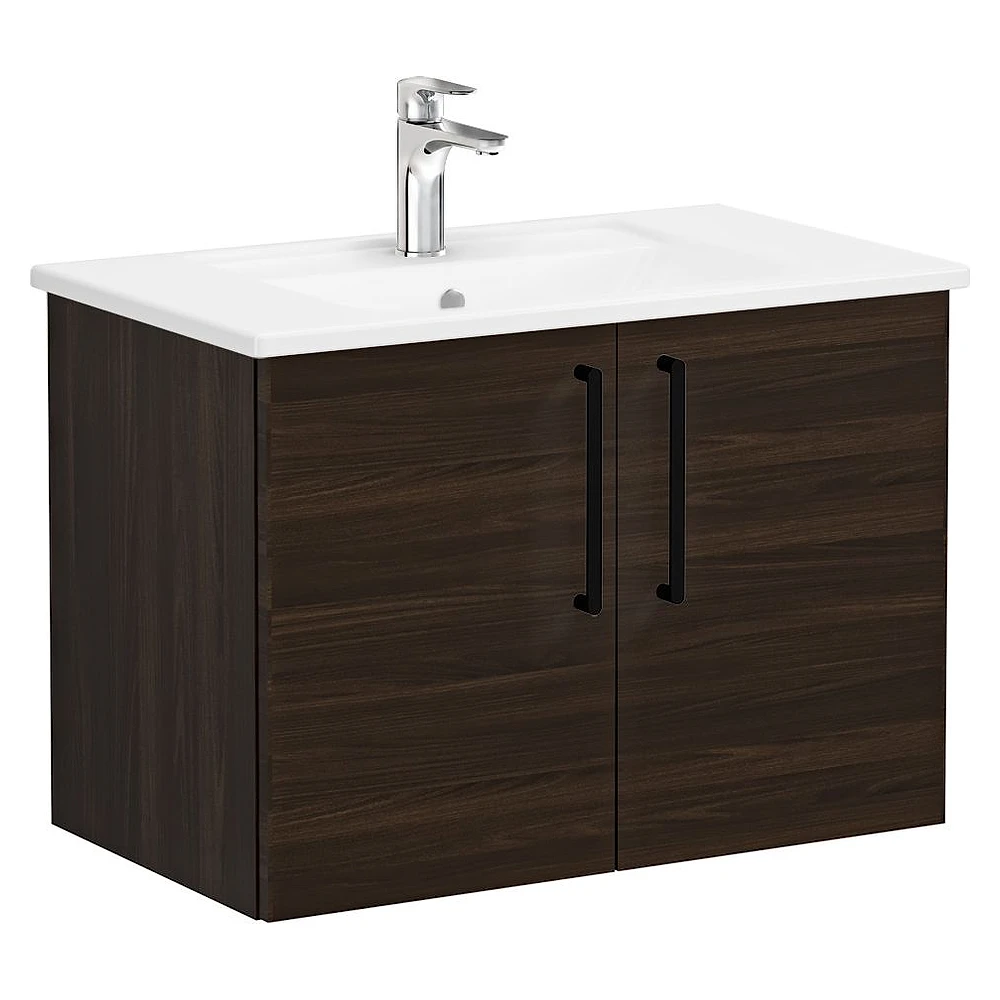 Vitra Root Flat 80 Cm Ceviz İki Kapaklı Köşeli Lavabolu Lavabo Dolabı