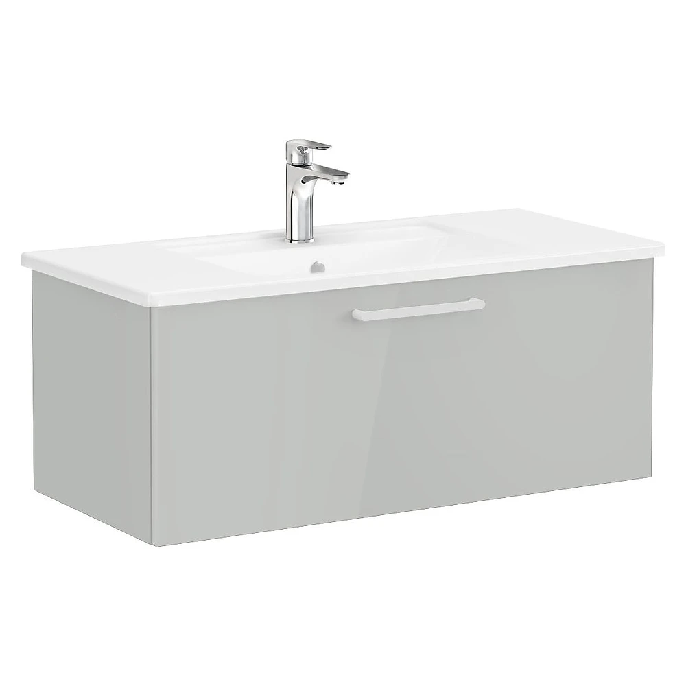 Vitra Root Flat 100 Cm Parlak İnci Grisi Tek Çekmeceli Köşeli Lavabolu Lavabo Dolabı