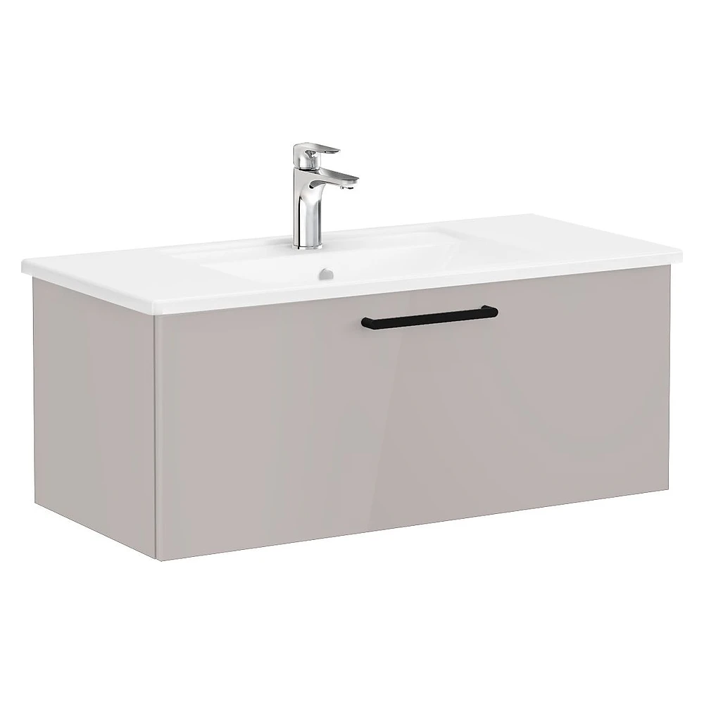 Vitra Root Flat 100 Cm Parlak Sahra Beji Tek Çekmeceli Köşeli Lavabolu Lavabo Dolabı