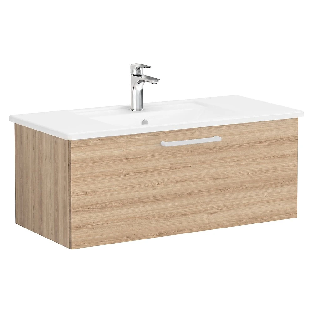 Vitra Root Flat 100 Cm Doğal Meşe Tek Çekmeceli Köşeli Lavabolu Lavabo Dolabı