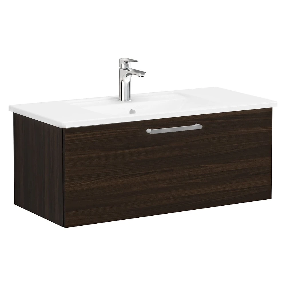 Vitra Root Flat 100 Cm Ceviz Tek Çekmeceli Köşeli Lavabolu Lavabo Dolabı