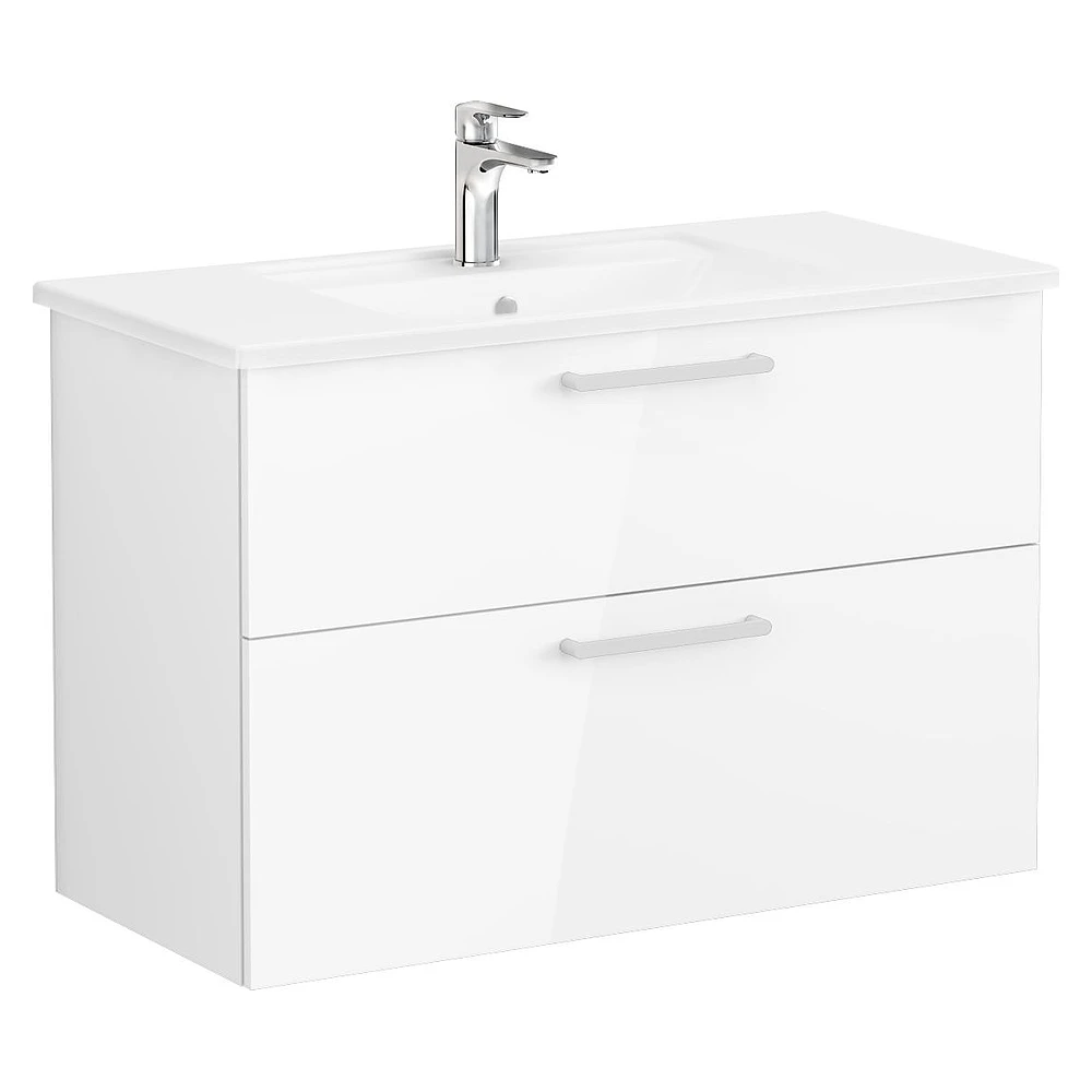 Vitra Root Flat 100 Cm Parlak Beyaz İki Çekmeceli Köşeli Lavabolu Lavabo Dolabı