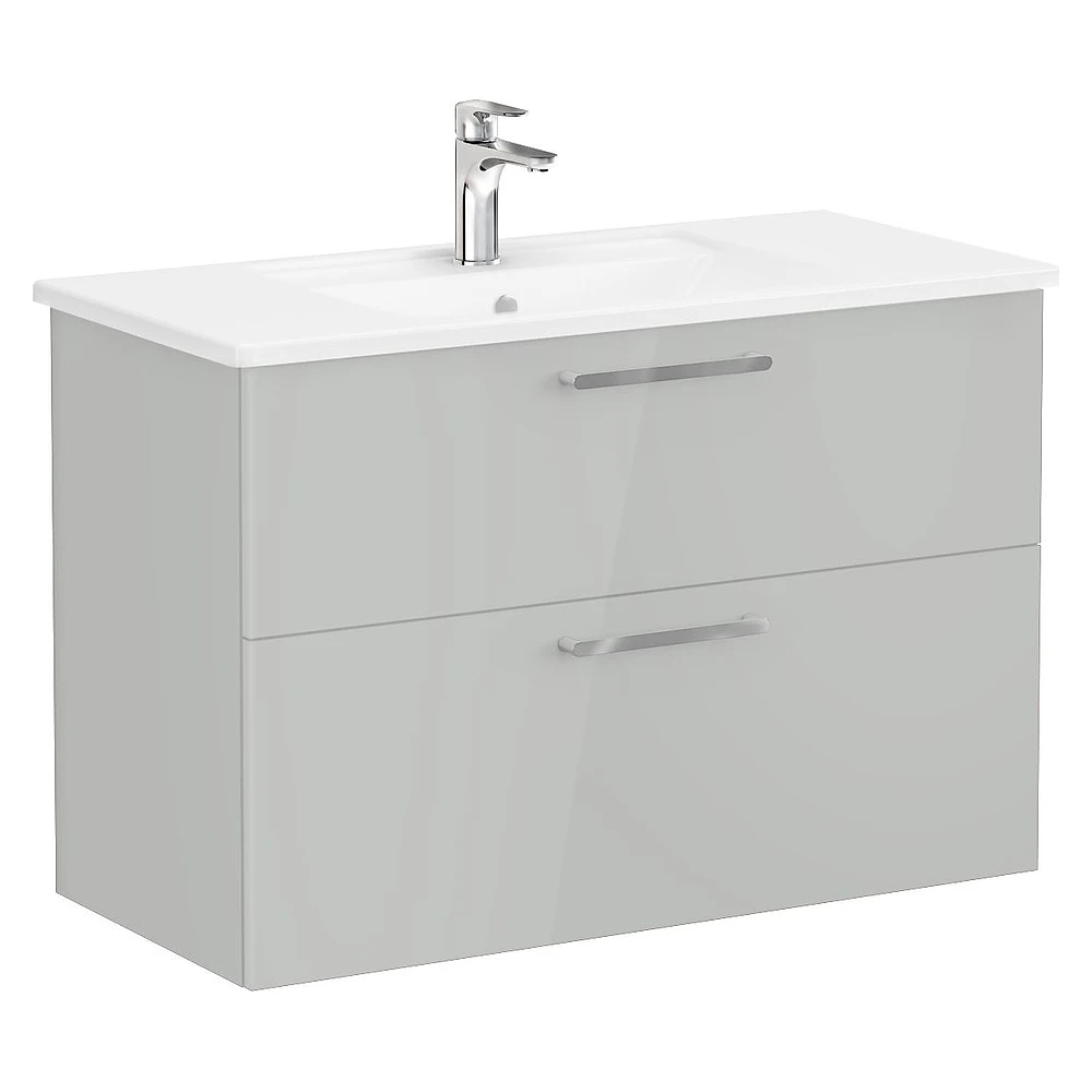 Vitra Root Flat 100 Cm Parlak İnci Grisi İki Çekmeceli Köşeli Lavabolu Lavabo Dolabı
