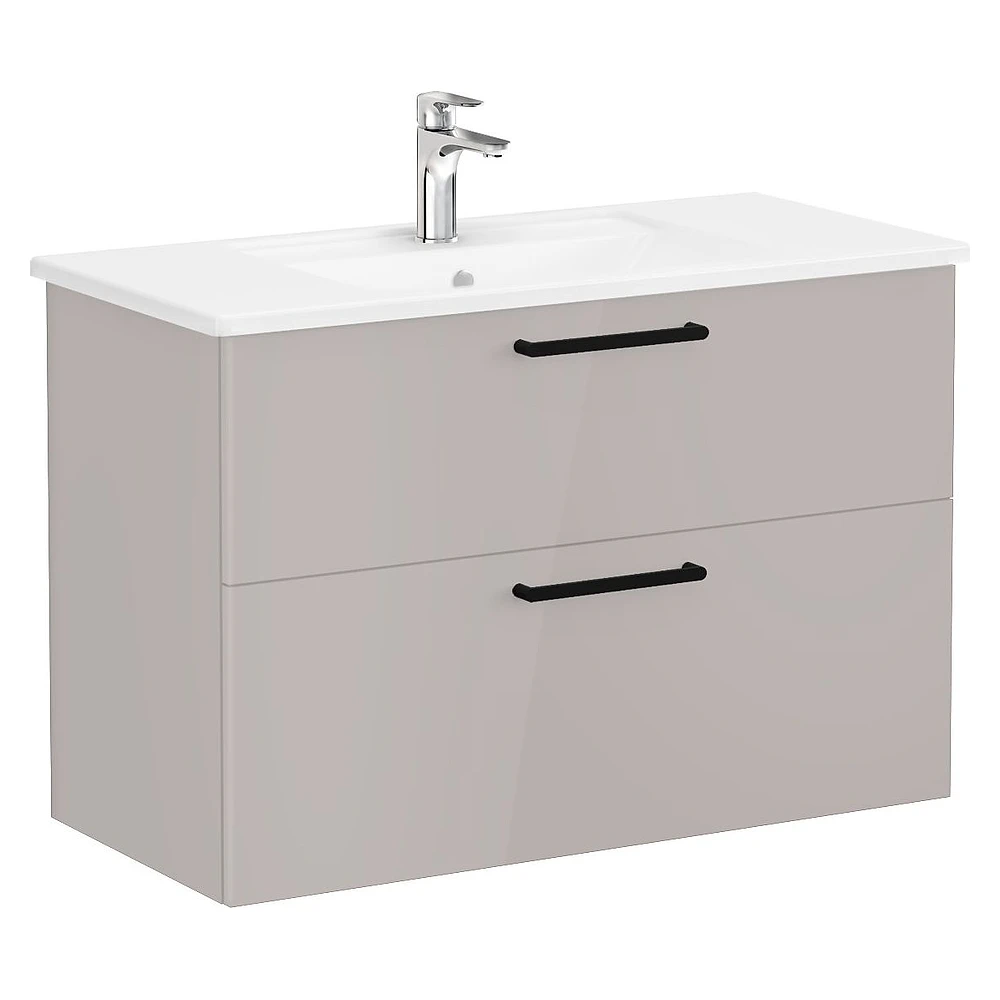 Vitra Root Flat 100 Cm Parlak Sahra Beji İki Çekmeceli Köşeli Lavabolu Lavabo Dolabı