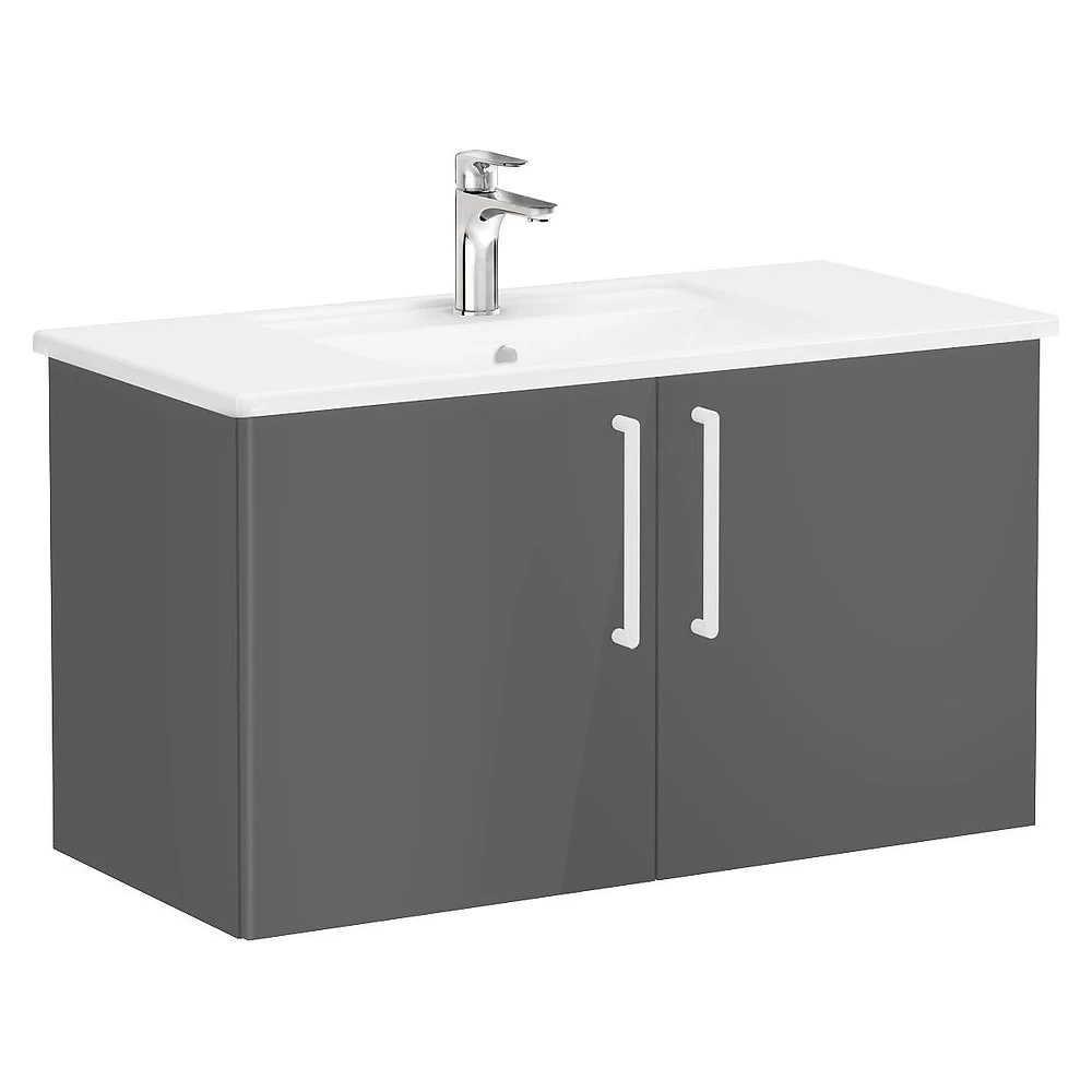 Vitra Root Flat 100 Cm Parlak Antrasit İki Kapaklı Köşeli Lavabolu Lavabo Dolabı