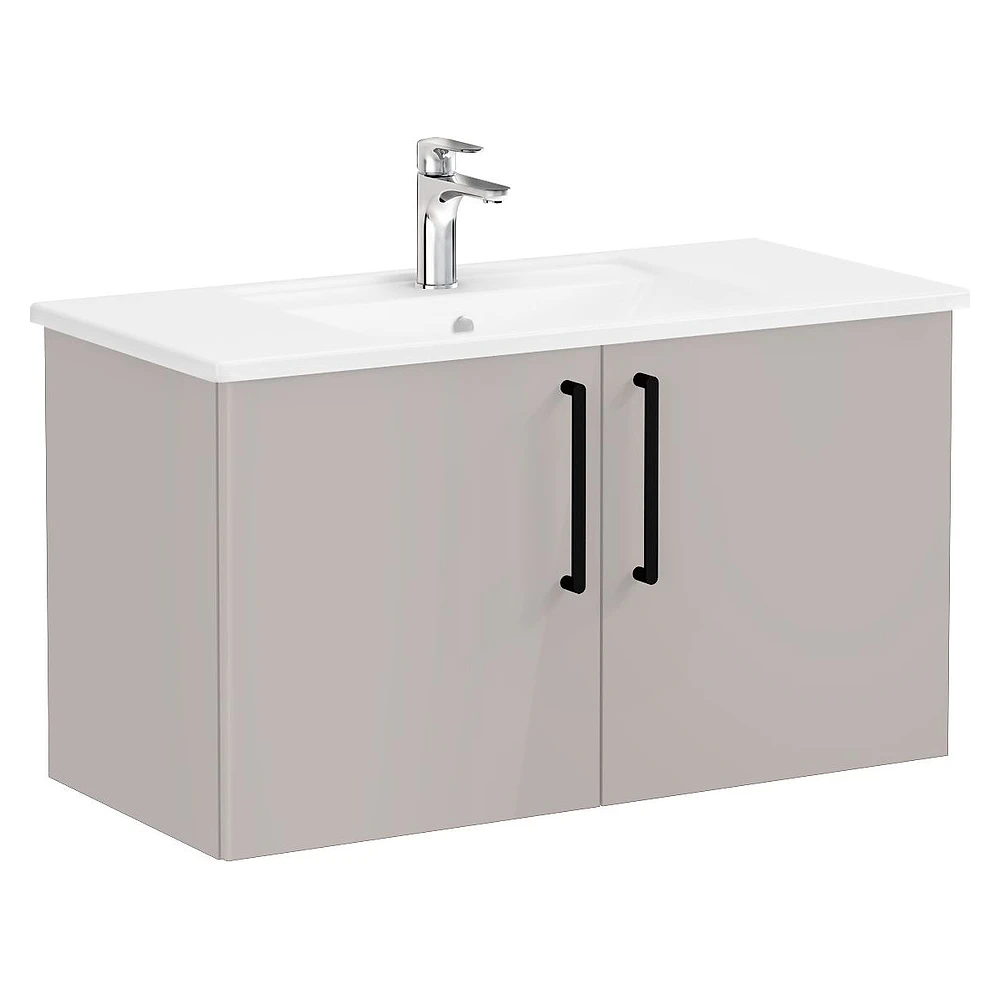 Vitra Root Flat 100 Cm Parlak Sahra Beji İki Kapaklı Köşeli Lavabolu Lavabo Dolabı