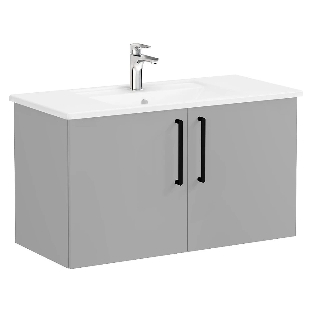 Vitra Root Flat 100 Cm Mat Kaya Gri İki Kapaklı Köşeli Lavabolu Lavabo Dolabı