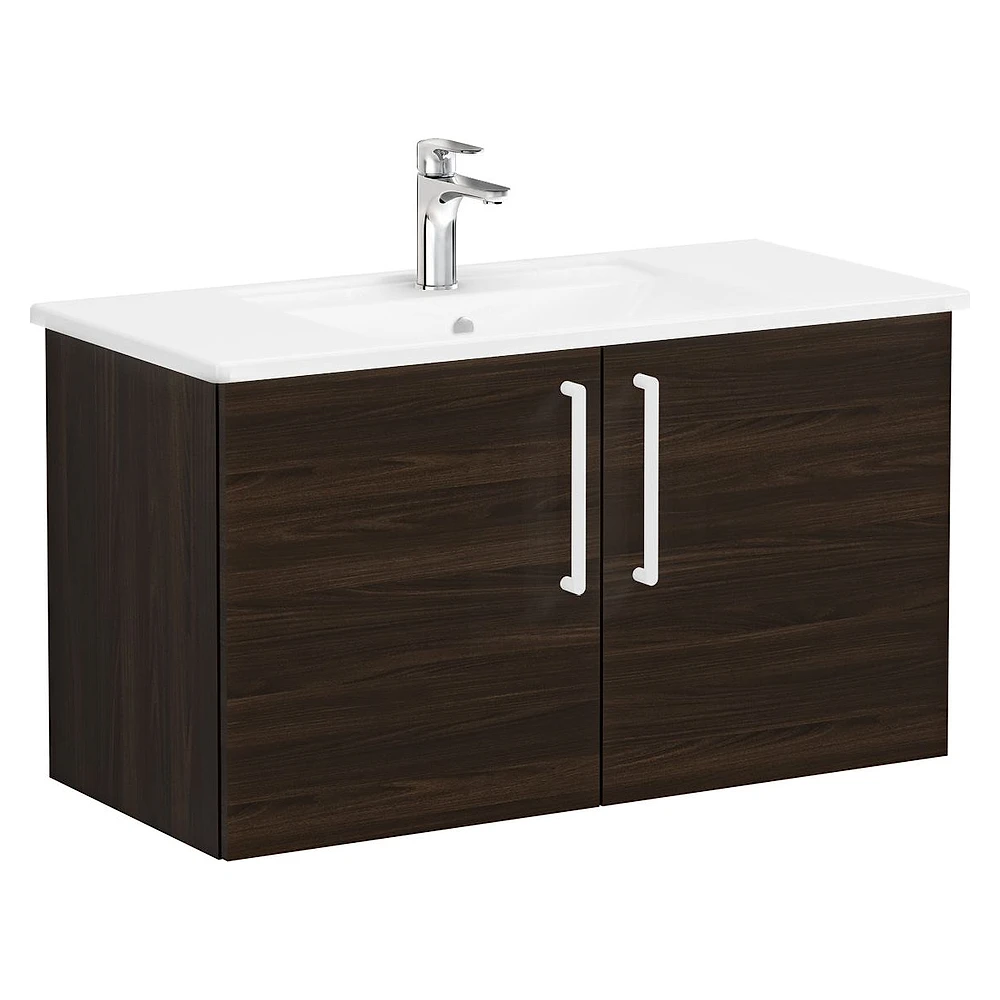 Vitra Root Flat 100 Cm Ceviz İki Kapaklı Köşeli Lavabolu Lavabo Dolabı