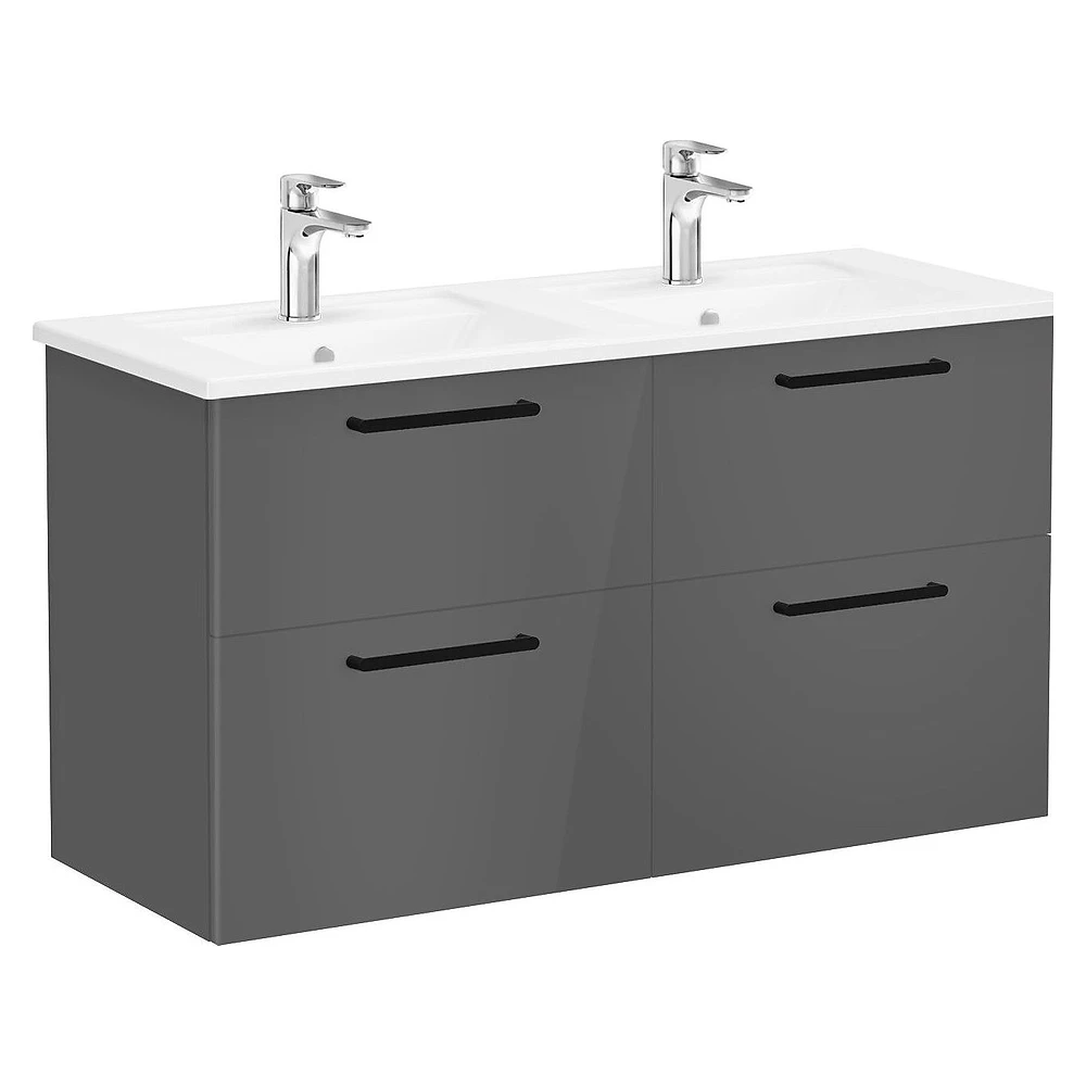 Vitra Root Flat 120 Cm Parlak Antrasit Dört Çekmeceli Köşeli Lavabolu Lavabo Dolabı