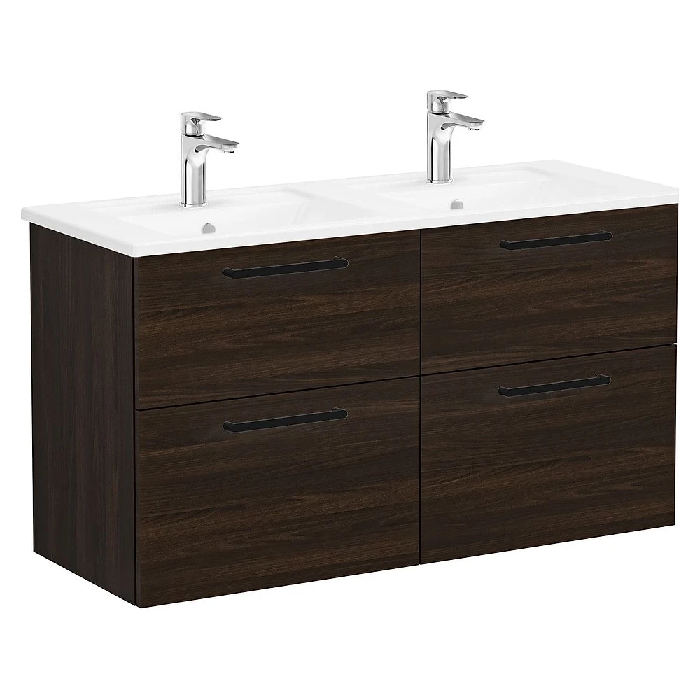 Vitra Root Flat 120 Cm Ceviz Dört Çekmeceli Köşeli Lavabolu Lavabo Dolabı
