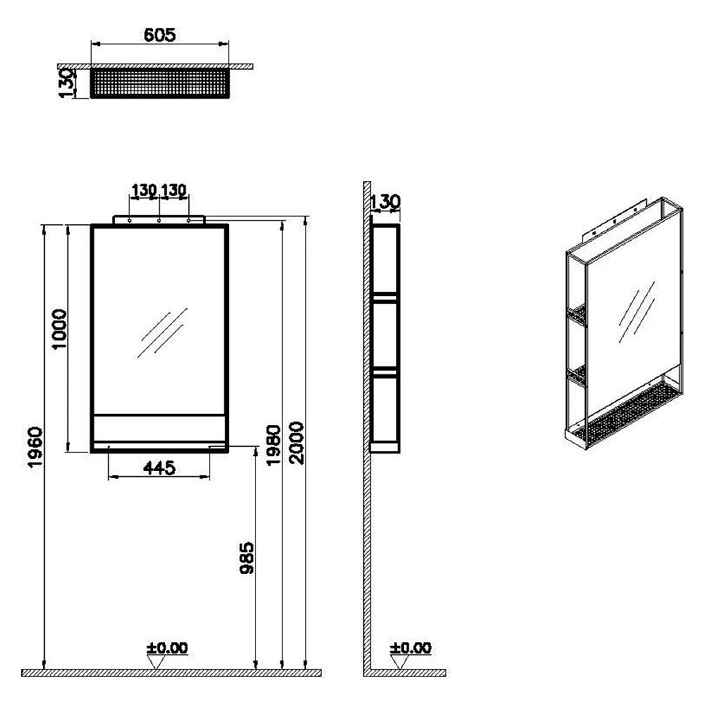 Vitra ArchiPlan 60 Cm Siyah Metal Çerçeveli Raflı Ayna 2