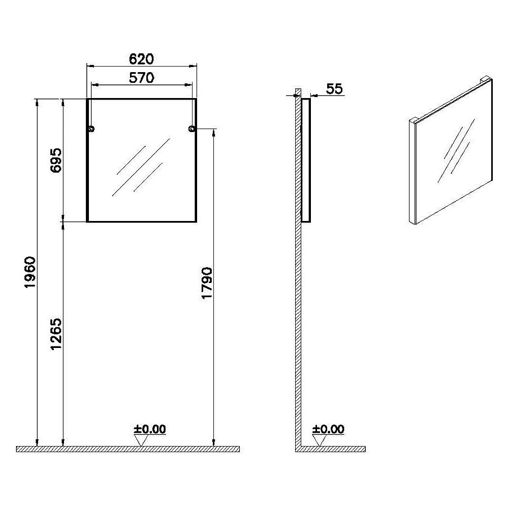 Vitra Base 60 Cm Fırçalanmış Krom Dikdörtgen Düz Ayna 2