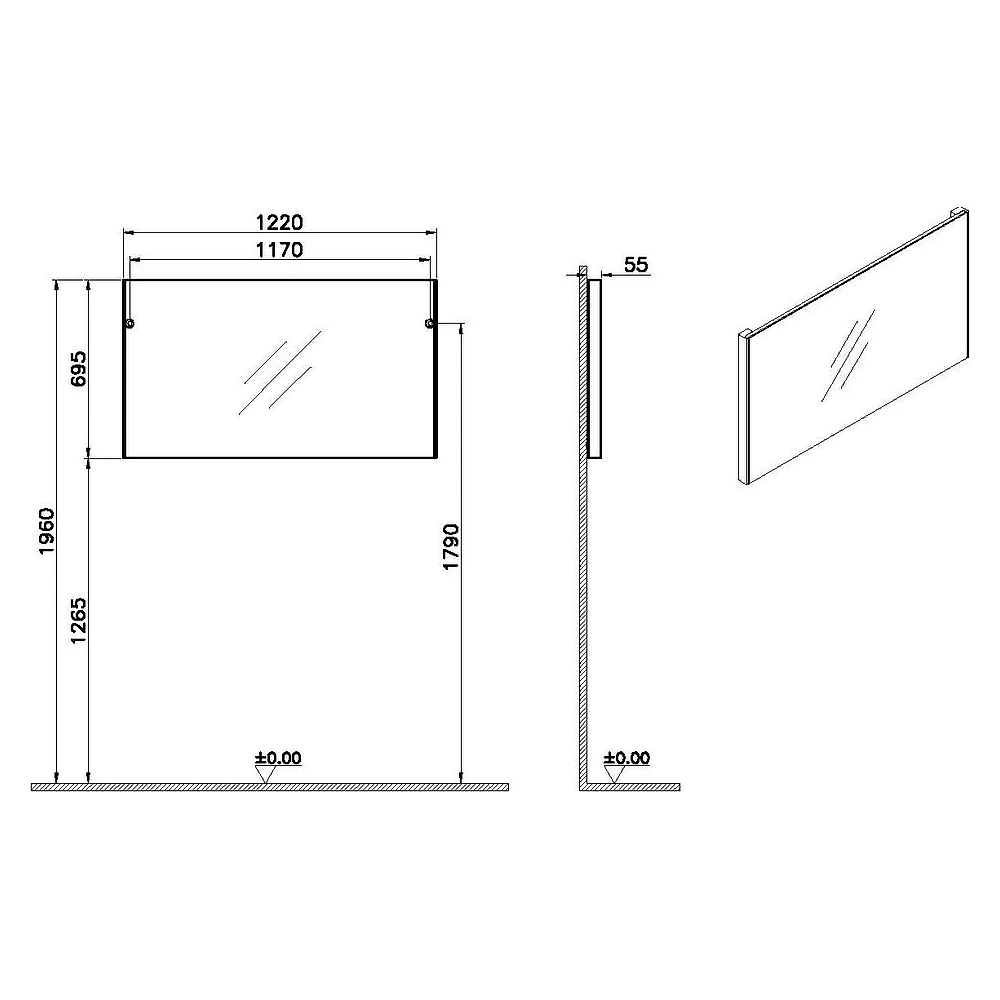 Vitra Base 120 Cm Fırçalanmış Krom Dikdörtgen Düz Ayna 2